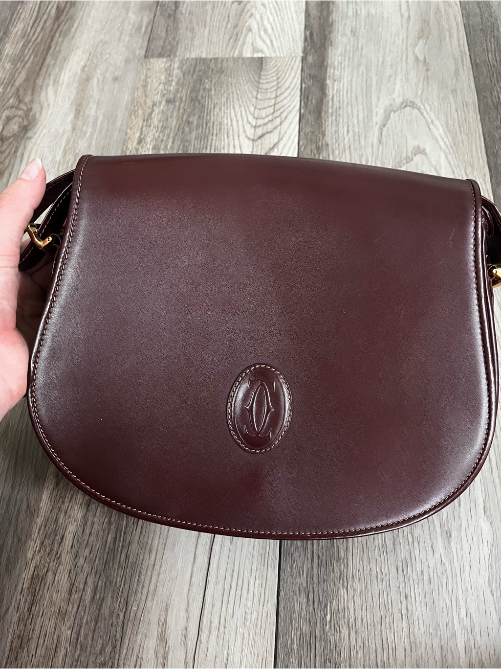 Cartier Burgundy Leather Saddle Crossbody Bag